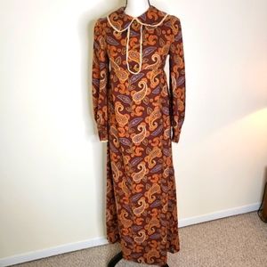 Vintage Paisley Print Handmade Prairie  Maxi Dress
